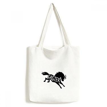 Imagem de Bolsa sacola de lona natural preta com desenho de animal de cavalo preto bolsa de compras casual