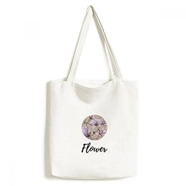 Imagem de Bolsa de lona roxa para desenho de planta flor bolsa de compras casual bolsa de compras