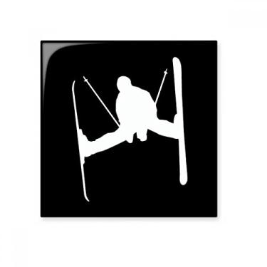 Imagem de Esqui preto esporte inverno contorno azulejo de cerâmica brilhante decalque pedra adorna tijolo vitrificado