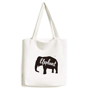 Imagem de Bolsa de lona preta e branca com elefante bolsa de compras casual bolsa de compras