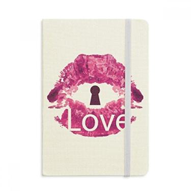 Imagem de Caderno de Dia dos Namorados com estampa de lábios rosa, capa dura oficial, diário clássico