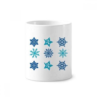 Imagem de Porta-canetas de escova de dentes com ilustração de floco de neve para Natal, caneca branca de cerâmica 355 ml