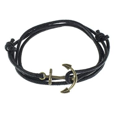 Imagem de West Coast Paracord — Pulseiras masculinas ajustáveis com âncora náutica e anzol – Disponível em uma variedade de acabamentos e cores – Feito de corda de nylon Preto