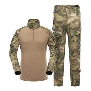 Imagem de Conjunto masculino de camiseta e calça de combate tático camuflado airsoft uniforme militar roupas de caça, verde, XGG