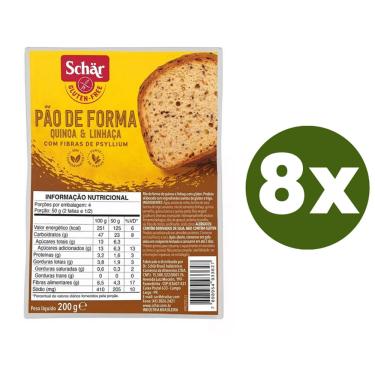 Imagem de Kit 8 Pães de Forma Quinoa e Linhaça Sem Glúten Schar 200g
