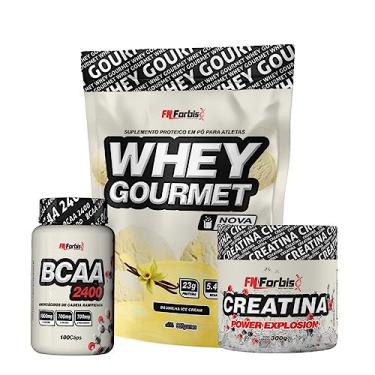 Imagem de Kit Whey Protein Refil + Creatina 300g + BCAA 100 cáps Gourmet - FN Forbis Nutrition (Baunilha Ice Cream)