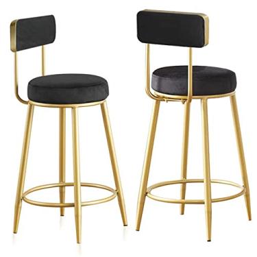 Imagem de SaiLiN Conjunto de 2 bancos de veludo de 26 polegadas para cozinha, cadeiras de bar modernas com ilha, cadeiras de bar estofadas com encosto e apoio para os pés, cor preta Everything is Fine