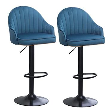 Imagem de Cadeiras de jantar cadeiras de sala de jantar elegantes bancos de bar giratórios ajustáveis conjunto de 2 cadeiras de bar de cozinha de veludo acolchoado grosso de veludo com encosto e apoio para os pés, bancos de bar de café da manhã com encosto alto para casa Kitc