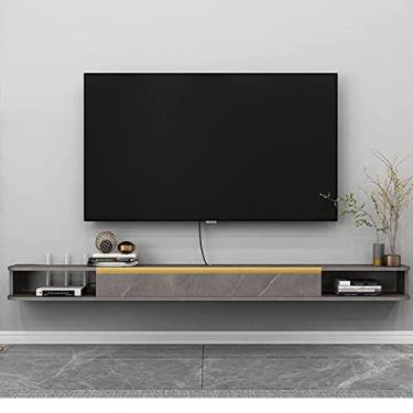 Imagem de JUNNIU Unidade de TV montada na parede, console de mídia de TV montado na parede, prateleira flutuante de componente de TV de 99,3/47,2/55,1 polegadas, unidade de prateleira de armazenamento multimídia de parede de TV, prateleira de caixa para esconder o cabo, para sala de estar quarto