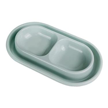 Imagem de Baoblaze Conjunto de tigela de comida e água para gatos tigelas de alimentação para gatos fora fácil de limpar tigela dupla para ração de animais de estimação conjunto de tigelas para cães pequenos e médios gatinhos, cinza pequeno, conforme descrito