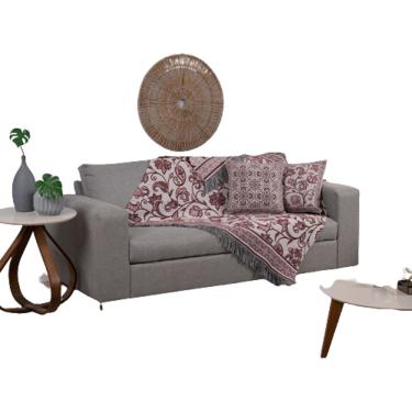 Imagem de Kit Xale Sofá Almofada Cheias Jacquard 5Pçs Dupla Face Vinho