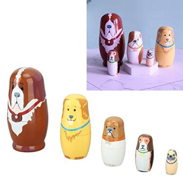 Imagem de Bonecas Russas, Conjunto de 5 Bonecas Matryoshka para Cachorros, Artesanato Requintado, Bonecas de Empilhamento de Madeira, Pintura Interessante, Brinquedo Feito à Mão, Caixas