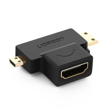 Imagem de QCYDOBRASIL Adaptador de Vídeo 3 em 1 Micro Macho + Mini Hdmi Macho para Hdmi Fêmea Preto Suporta Resolução 1080p Conectores Banhado a Ouro Plug and Play - Desing Compacto