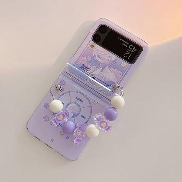 Imagem de Para Samsung Galaxy Z Flip 4 3 5 Capa com pulseira de pérola de desenho animado coreano para Samsung Z Flip4 Flip3 Zflip 5 Capa com corrente de pulso, RoxoLSSL, para Samsung Z Flip 5