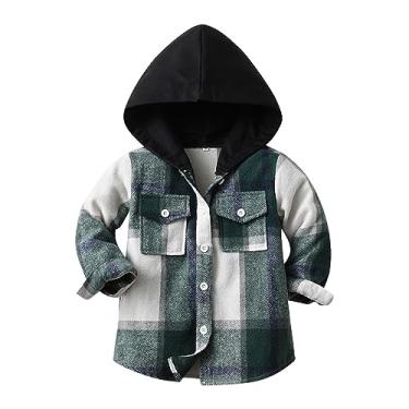 Imagem de Mercatoo Camisa xadrez de flanela com capuz e botões para bebês, camisa xadrez com capuz, roupas, E, 2-3 Anos