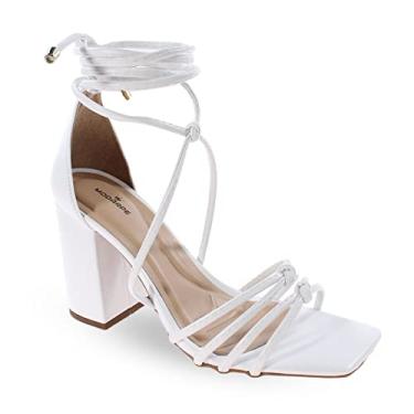 Imagem de Sandália Modarpe Salto Bloco Grosso Amarração Feminina B15 Cor:Branco;Tamanho:37