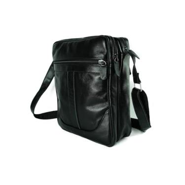 Imagem de Bolsa masculina em couro bovino legitimo, estilo carteiro, shoulder bag couro, bolsa transversal masculina e feminina. (Preta)