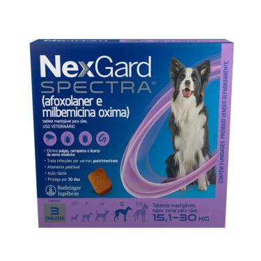 Imagem de Nexgard Spectra 3 Comprimidos Proteção Completa 15,1 A 30 Kg