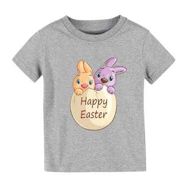 Imagem de Camiseta infantil para meninas, manga curta, estampa de coelho, camisetas de verão fofas, estampa de dinossauro, macacão de bebê menina, Cinza, 6-8 Anos