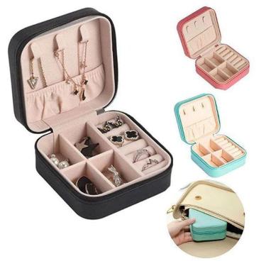 Imagem de Porta Joias Bijuteria Anéis Estojo Portátil Viagem Preto