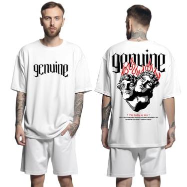 Imagem de Camisa Camiseta Oversized Streetwear Genuine Grit Masculina Larga 100% Algodão 30.1 The Duality of Life - Branco - GG
