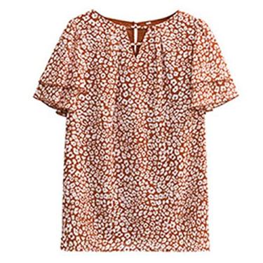 Imagem de Blusas femininas modernas estampadas para sair, plus size, manga curta, blusas fofas de chiffon, camisetas boêmias, túnica de festa, Marrom, G