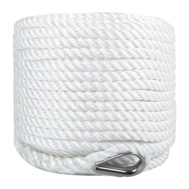 Imagem de Corda de âncora de barco 9,5 cm x 2,5 m, linha de âncora torcida de 3 fios, corda de âncora de polipropileno trançado premium para iate, veleiro, barco, ancoragem, amarração - branca