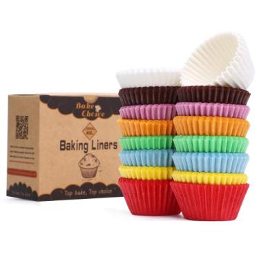 Imagem de [9 cores disponíveis] 400 peças de forros de cupcake arco-íris para assar, forros de mini muffin de pergaminho para mini formas de cupcake, grau alimentício, antiaderente, à prova de gordura da Bake Choice