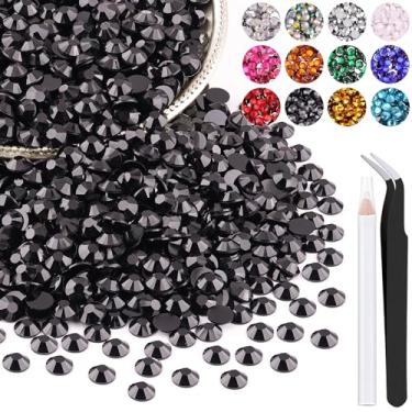 Imagem de 1200 peças de strass de resina de 6 mm a granel (preto), cristais deslumbrantes para artesanato DIY decoração de unhas, pingentes de pedras preciosas para sapatos de copo, roupas de tecido com caneta