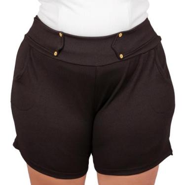 Imagem de Bermuda Feminina Plus Size Cintura Alta Short Malha Crepe Cós Elástico