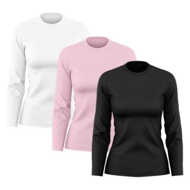 Imagem de Kit 3 Camiseta Feminina Dry Proteção Solar UV Manga Longa MacLu Treino Esporte Camisetas-Feminino