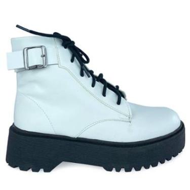 Imagem de Coturno Bota Tratorada Branca Com Detalhe de Fivela na lateral e Sola Preta - ULLY-Unissex