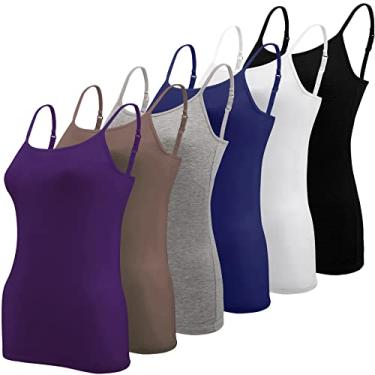 Imagem de BQTQ 6 peças de camiseta feminina regata com alças finas ajustáveis, Roxo, preto, cinza, azul-marinho, branco, marrom, P