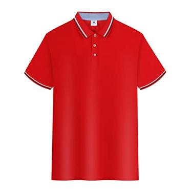 Imagem de Polos de golfe masculinos fibra de álcool polivinílico cor sólida tênis camiseta leve ajuste regular ajuste umidade wicking seco colarinho(Color:Dark Pink,Size:S)