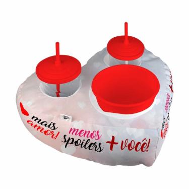 Imagem de Almofada Coração Cinema 2 Copos Balde De Pipoca Mais Amor Menos Spoilers Namorados