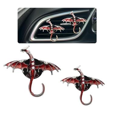 Imagem de ORIESSE Dargon Clipes de ventilação de ar para carro, 2 peças, dragão vermelho brilhante, acessórios para carro, esmaltado, dragão de fogo, Wyvern, clipes de ventilação recarregáveis, difusor de saída