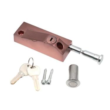 Imagem de Trava do parafuso da porta de segurança, parafuso deslizante com chave trava da porta alavanca da porta trava do parafuso nivelado, fechadura do parafuso deslizante da porta francesa 7.4 “(18.7cm)(Ros