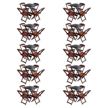 Imagem de Kit 10 Jogos de Mesa com 4 Cadeiras de Madeira Dobravel 60x60 Ideal para Bar e Restaurante - Imbuia