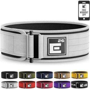Imagem de Cinto de Levantamento de Peso com Travamento Automático | Element 26 - Premium para Atletas de Fitness Funcional, Halterofilismo e Levantamento Olímpico (Grande, Branco e Preto)