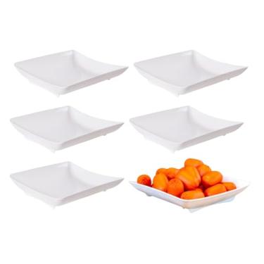 Imagem de Kit 6 Travessas Quadrada Branca Para Servir Salgados Coxinha Bolinhos Fritas