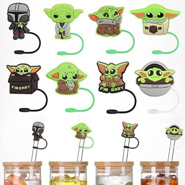 Imagem de Tampas para canudo Baby Yoda - 8 protetores para canudos de 7-8 mm - compatível com copos Stanley de 1 l e 900 ml - protetores reutilizáveis em silicone - decoração de canudo Baby Yoda para festas