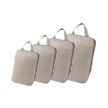 Imagem de JISADER 4x Sacos de armazenamento de compressão Sacos de embalagem de viagem para roupas de viagem de negócios Férias, Bege