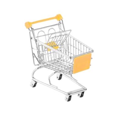 Imagem de IEUDNS Carrinho de compras para crianças Carrinho de empurrar para crianças Brinquedo decorativo Ornamento Casa de bonecas Móveis Divertido Supermercado, Amarelo