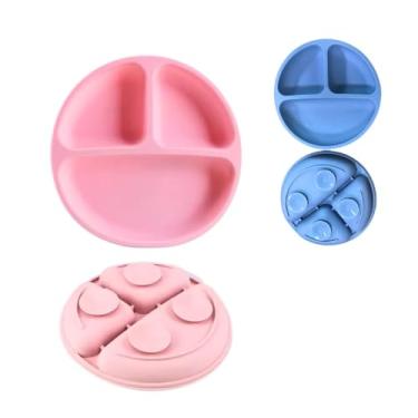 Imagem de Prato Infantil Bebê De Silicone Com Divisórias E Ventosa Introdução Alimentar Dos Pequenos (Rosa)