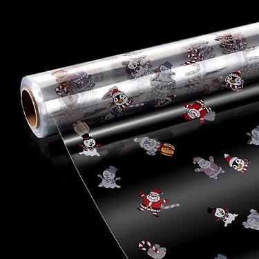 Imagem de Choisyin Rolo de papel de embrulho de celofane de Natal, papel de embrulho de plástico grande, desdobrado, largura 81 x 30 m, papel de embrulho transparente de 3 mm para cesta de presente, decoração