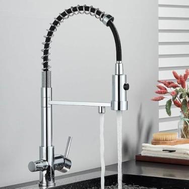 Imagem de Torneira de cozinha com filtro retrátil, torneira preta para água potável, torneiras de latão 360°, torneira misturadora de água de purificação flexível, cromada