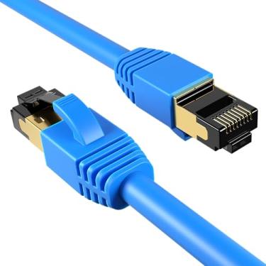 Imagem de Cables Direct Online Cat8 Cabo de conexão Ethernet SFTP azul 2000 MHz 40 Gbps 2000 MHz Conectores RJ45 de cobre blindado 26AWG para modems, roteadores, redes