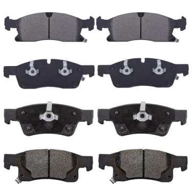 Imagem de EXPPOWER Kits de pastilhas de freio, conjunto de 8 peças de pastilhas de freio a disco dianteiras traseiras para 2011-2018 para Dodge Durango, 2011-2019 para Jeep Grand Cherokee