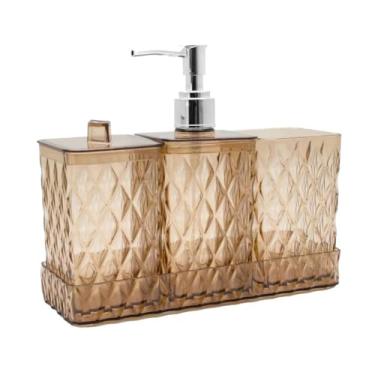 Imagem de " Kit Banheiro Kit Lavabo Glamour 4 peças Organizador de Utensílios de Banheiro e Lavabo Luxo Saboneteira líquida - Saboneteira - Porta Algodão - Porta Escova de Dentes " (Cobre)