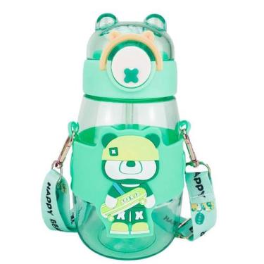 Imagem de Garrafa Infantil Urso Resistente com Alça e Adesivos - Austin, Verde